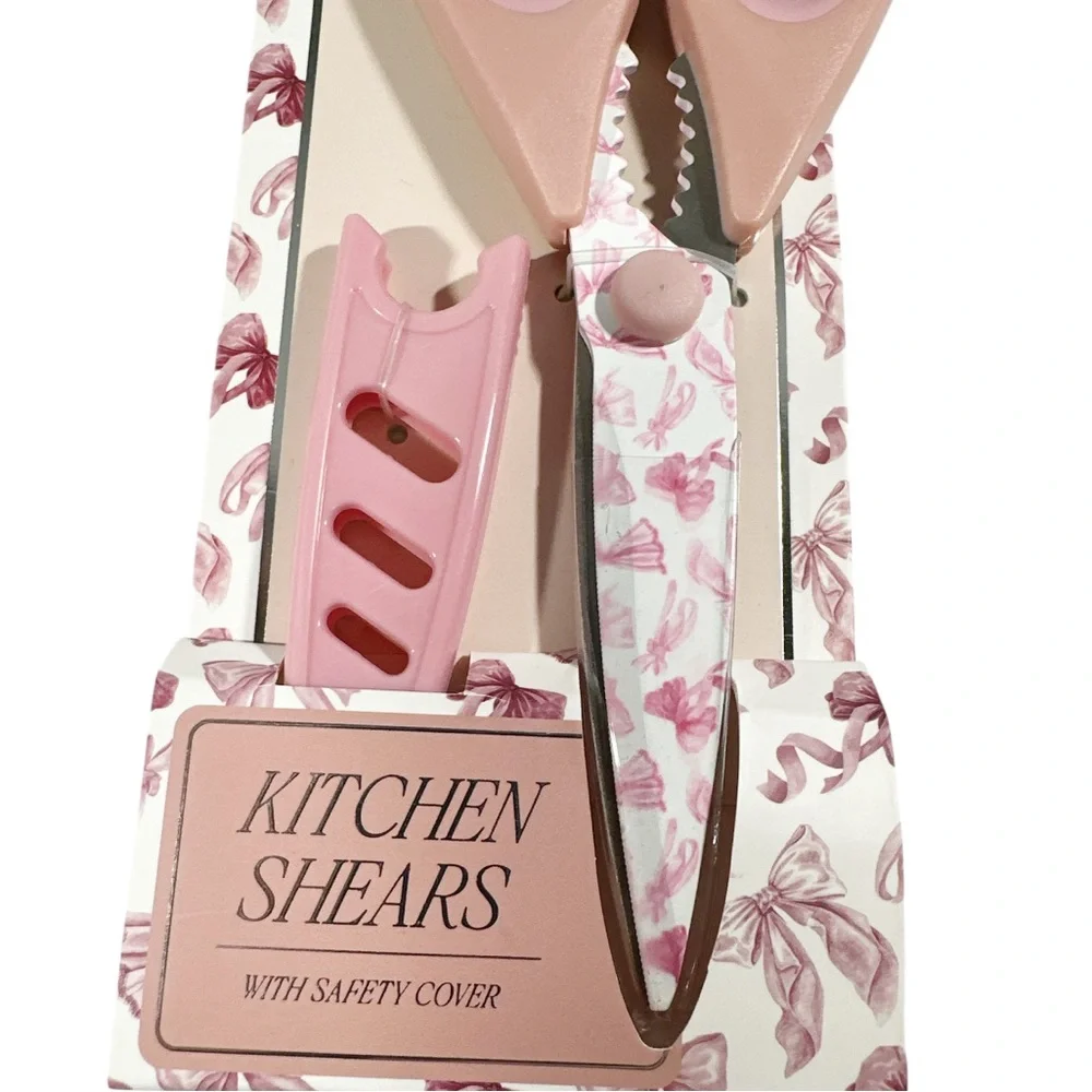 NEW Gourmet Kitchen PINK BOW DESIGN KITCHEN SHEARS with COVER
